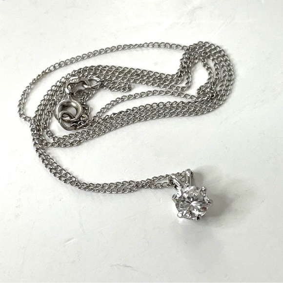 Sterling Silver 18” Chain and Solitaire Crystal Pendant Signed - Picture 6 of 9